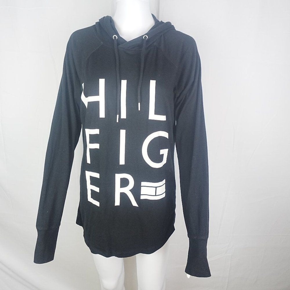 Tommy Hilfiger Womens Size Large Sport Black and White Long Sleeve Hoodie